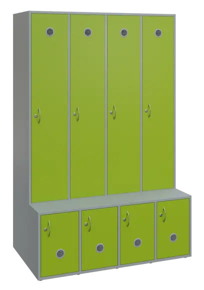 SSB - 180 - 120 šatní skříň s botníkem, 4-dvéřová, 1800x1200x400/600 mm, korpus šedý, dvířka jarní zeleň